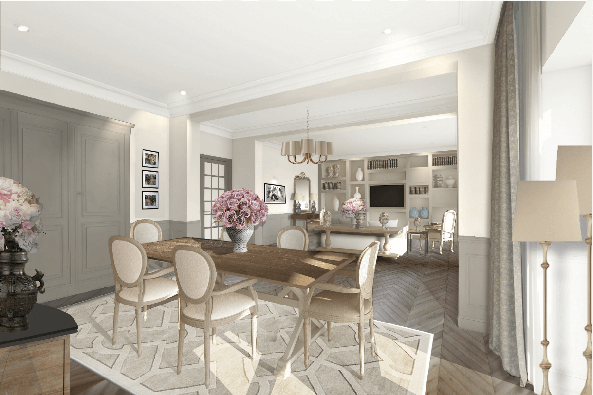 interiors of luxury suite decorated in contemporary style with cream and wood furnishings