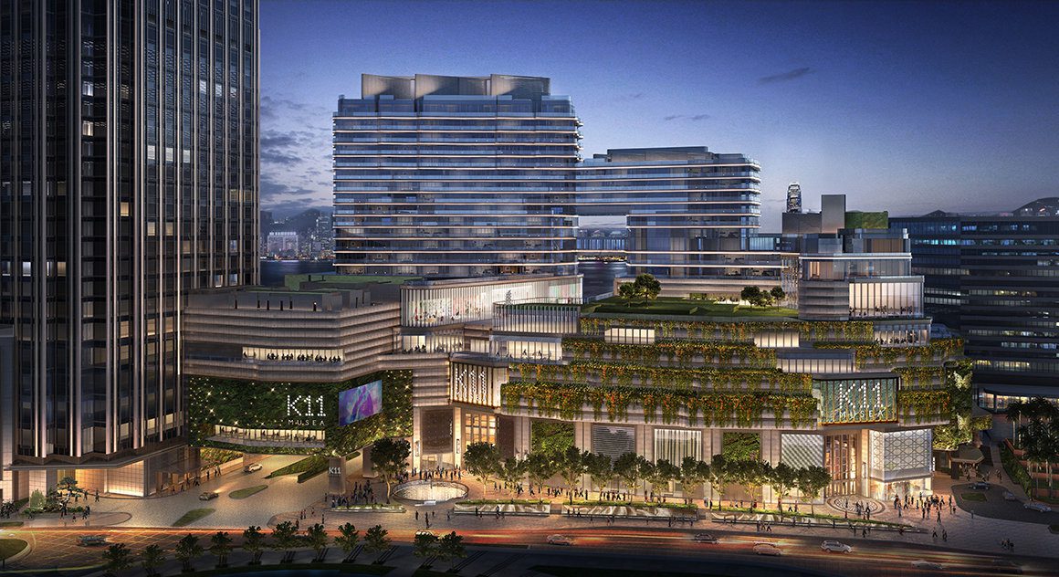 Facade of the K11 Musea Hong Kong development with roof gardens