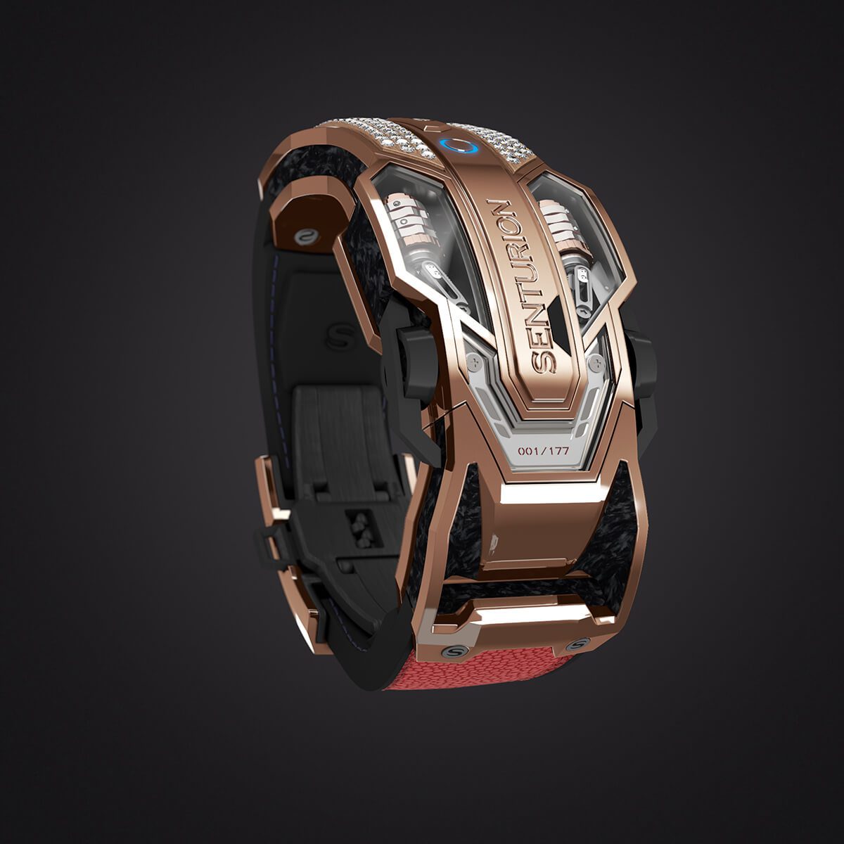 luxury bracelet mechanism in calf leather and gold with diamonds