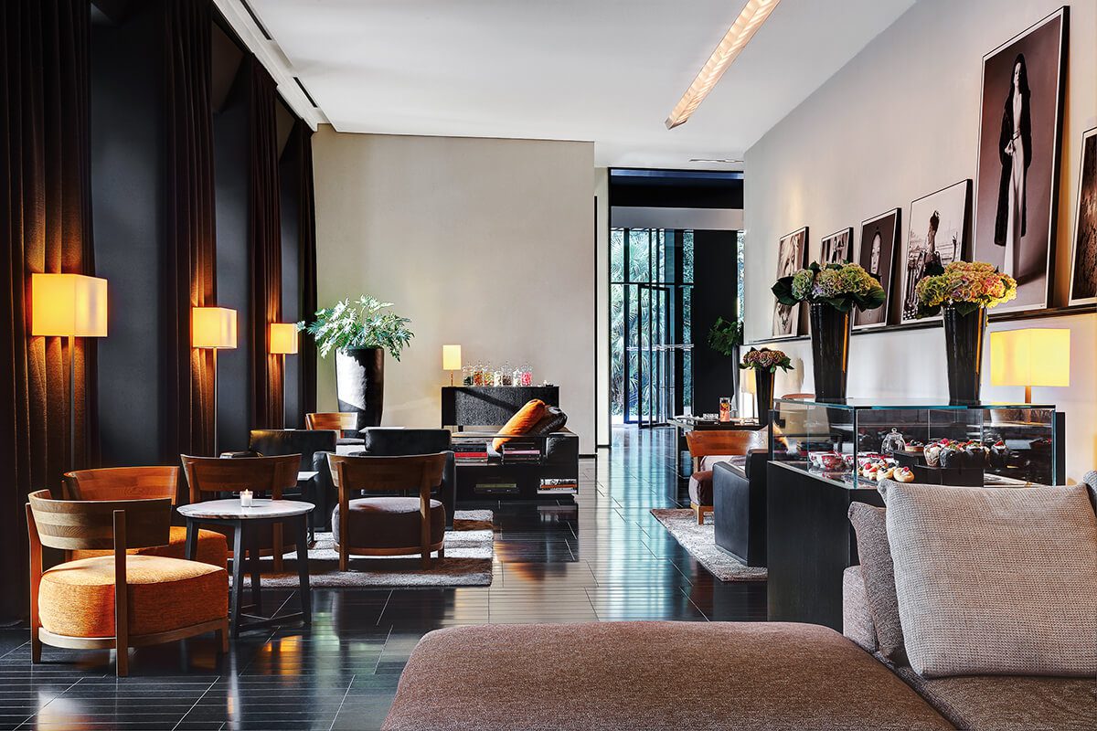 luxurious hotel lobby with designer furniture