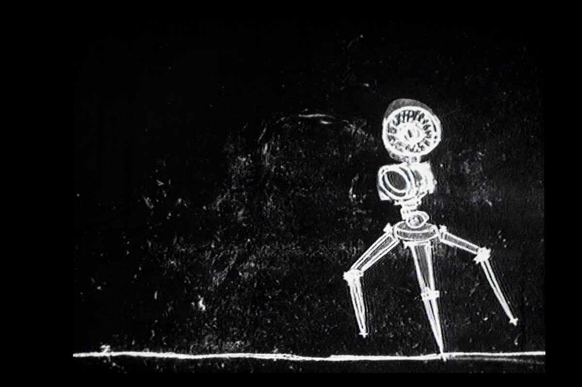 chalk drawing of a machine spouting white powder