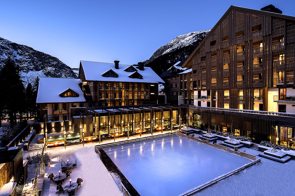 Ice rink at five star hotel the Chedi Andermatt in Switzerland