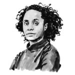 Black and white illustration of Zoe Whitley 