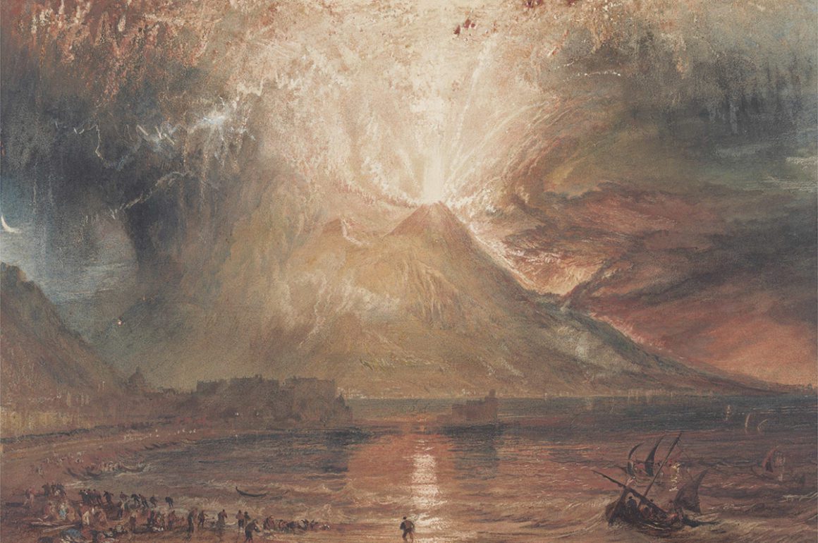 Painting of erupting volcano