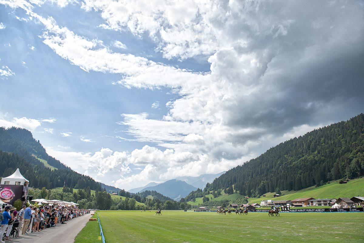 Polo pitch with mountains in the background