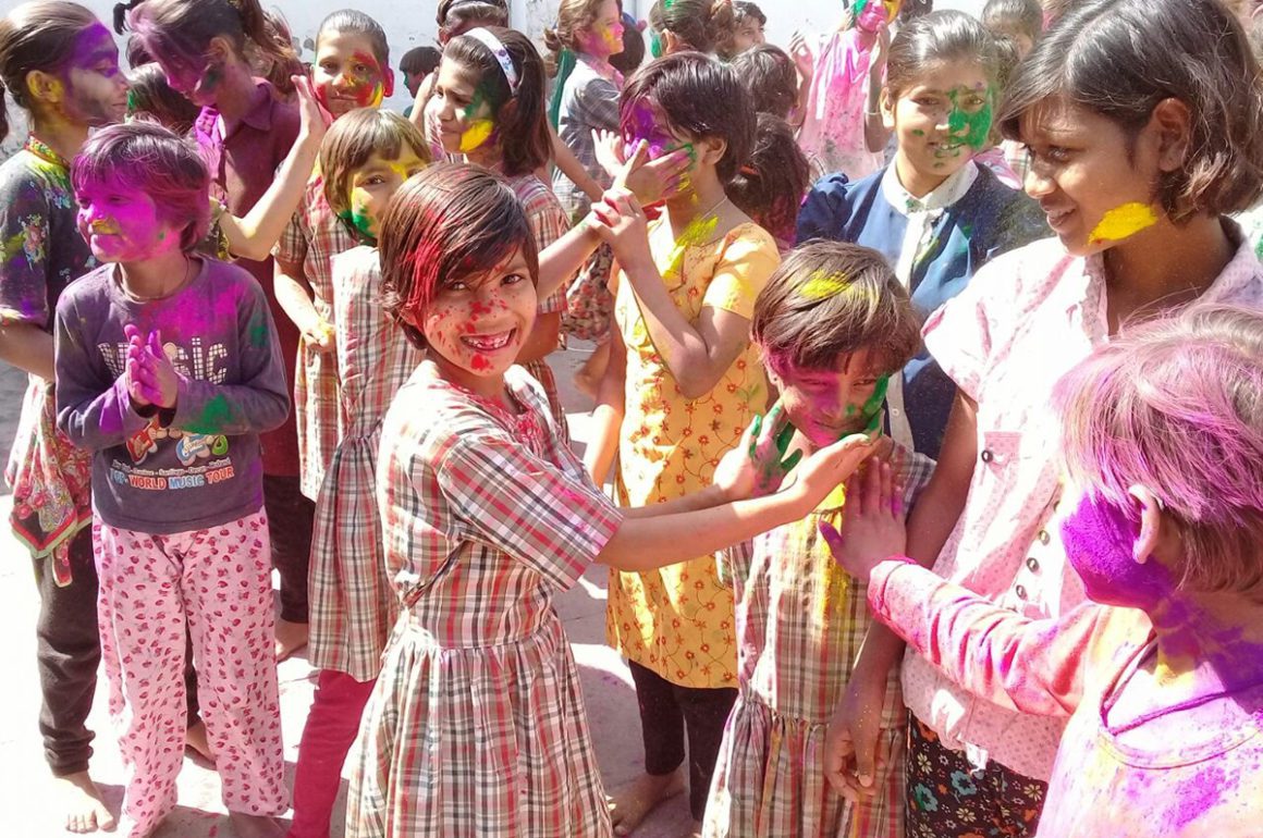 Children celebrating Holi festival in India