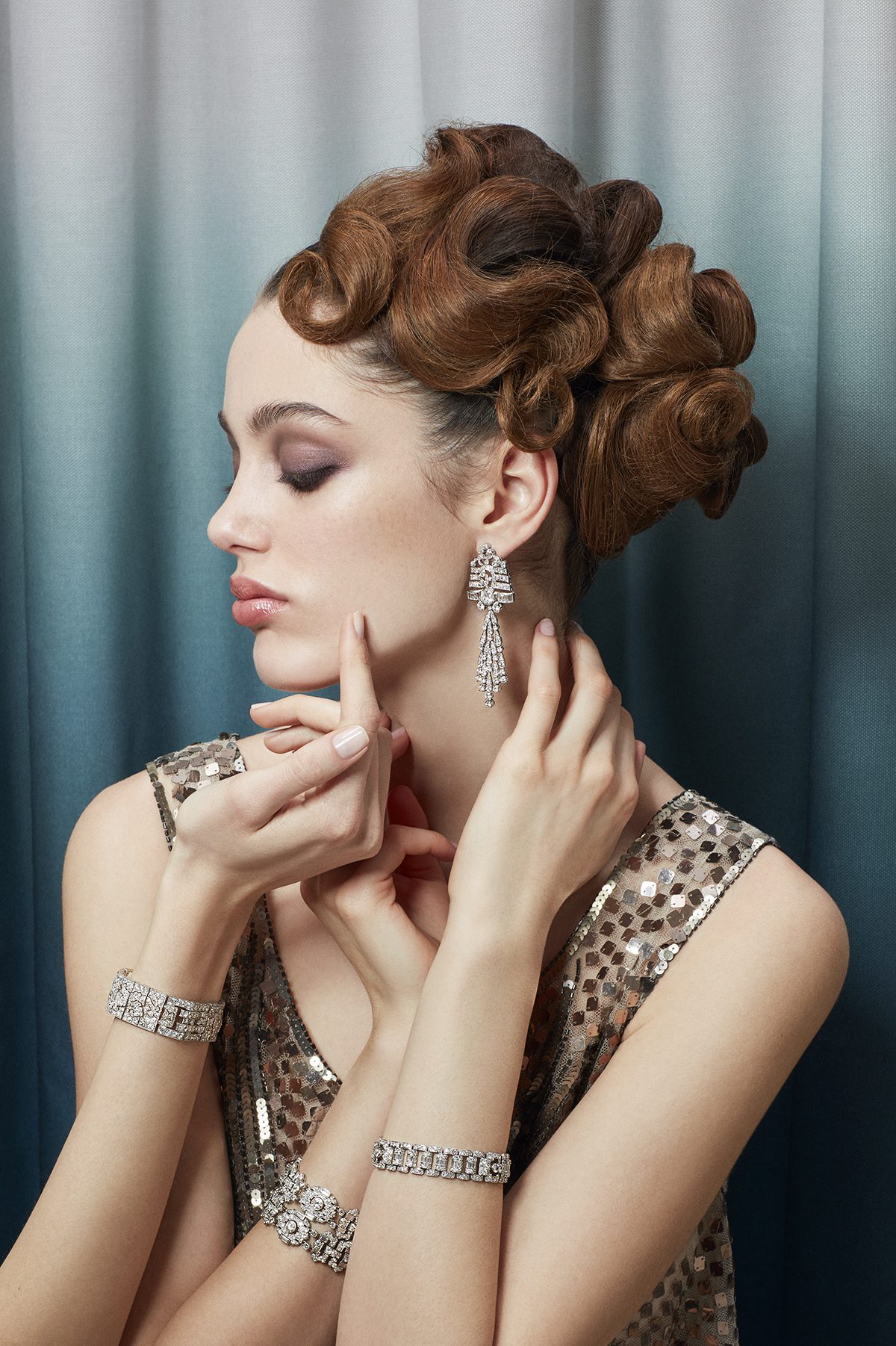 Model wearing diamond jewels