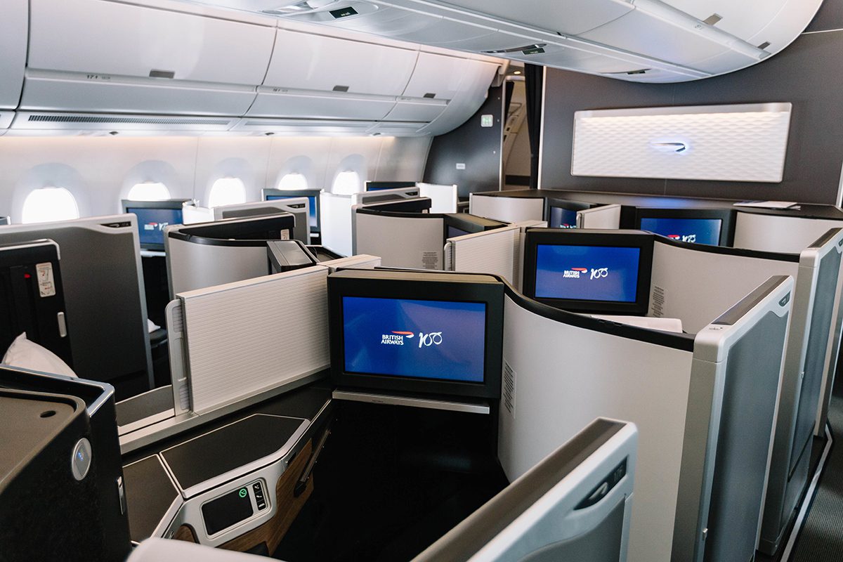 Inside club class on a british airways plane