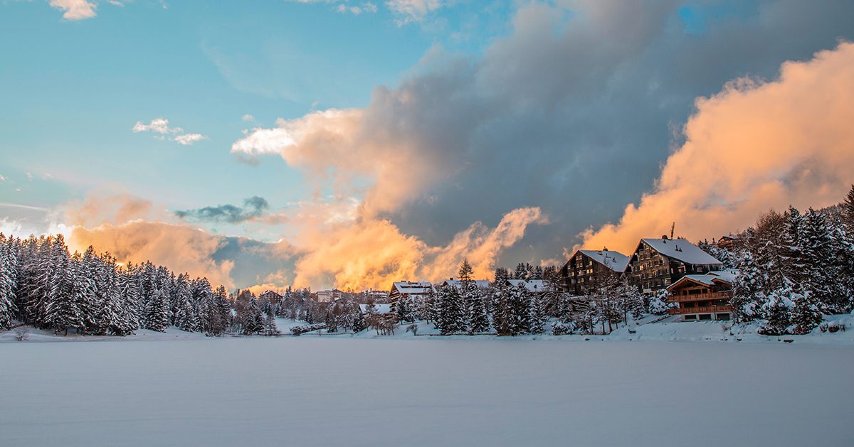 Picturesque snowy alpine village