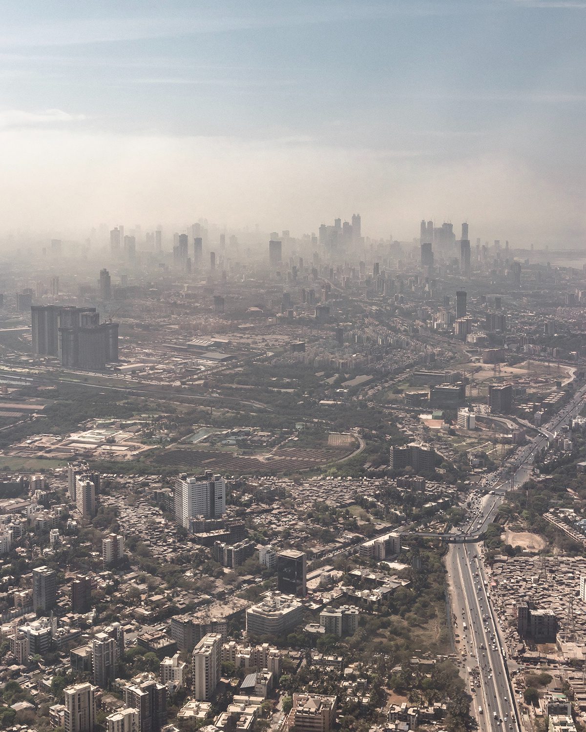 Large city shown from bird's eye view