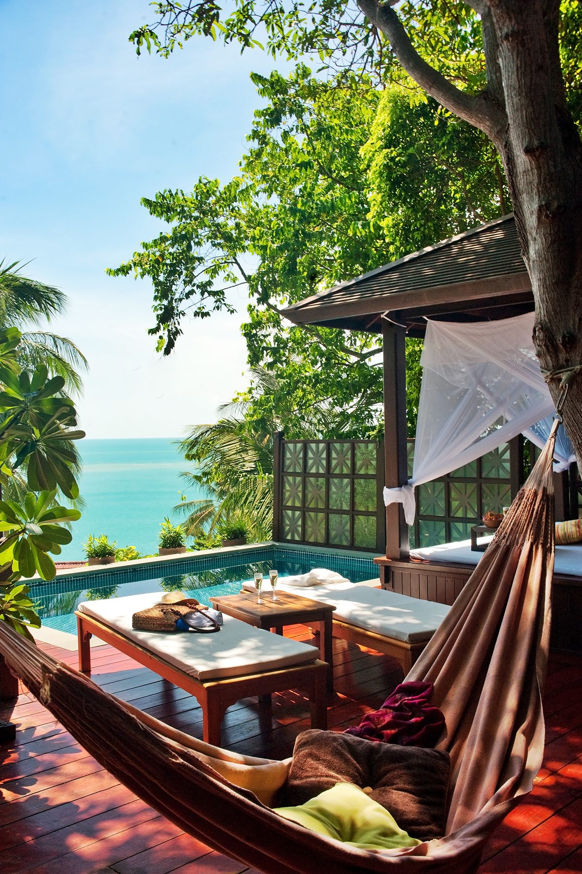 Luxury villa terrace with swimming pool