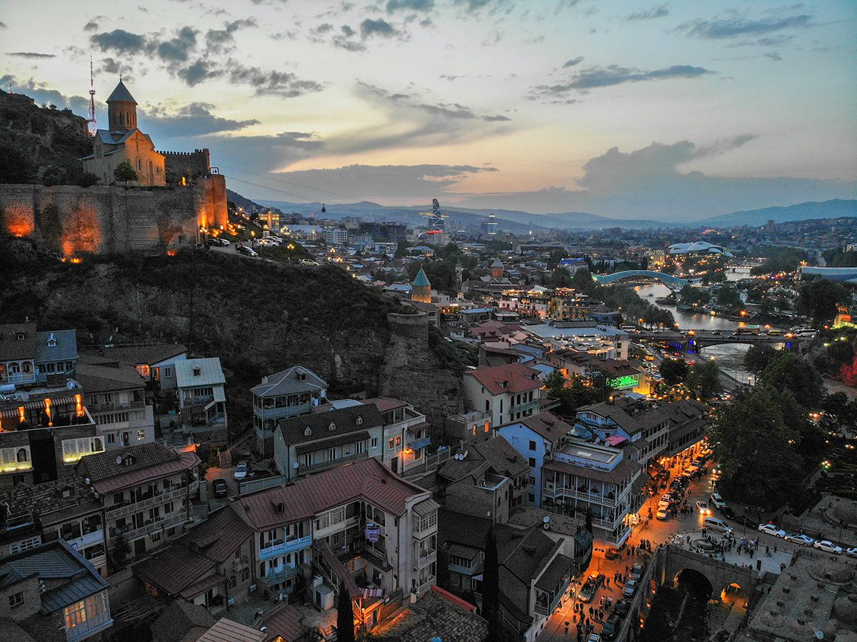 Mountainside city at night