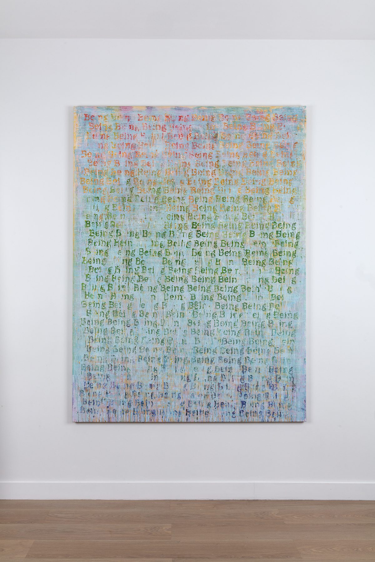 Abstract painting hanging on gallery wall