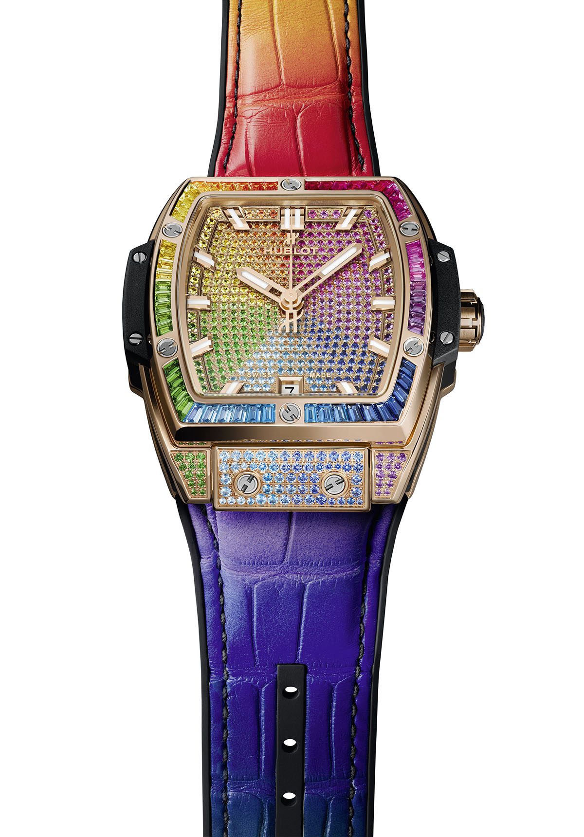 Rainbow watch with colourful strap and watch face