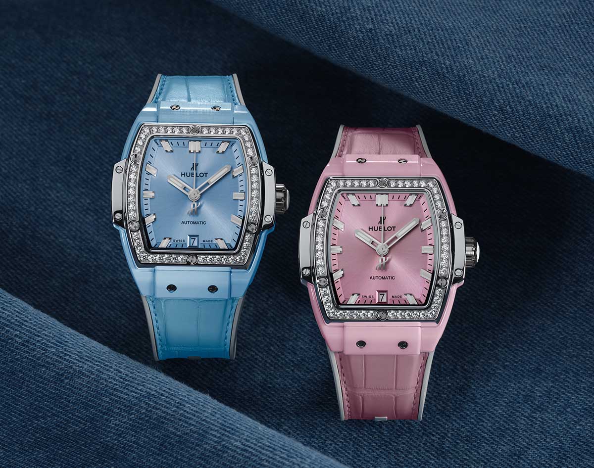 Pastel coloured timepieces