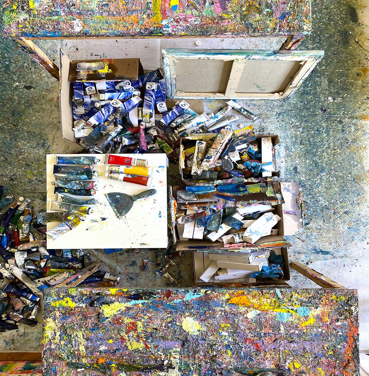 Artist's paints in the studio