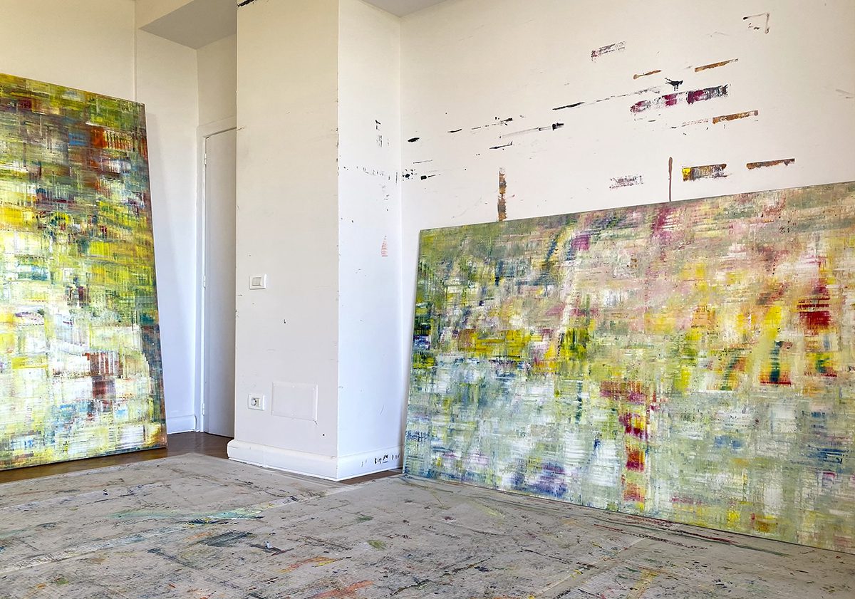 Abstract paintings in the studio
