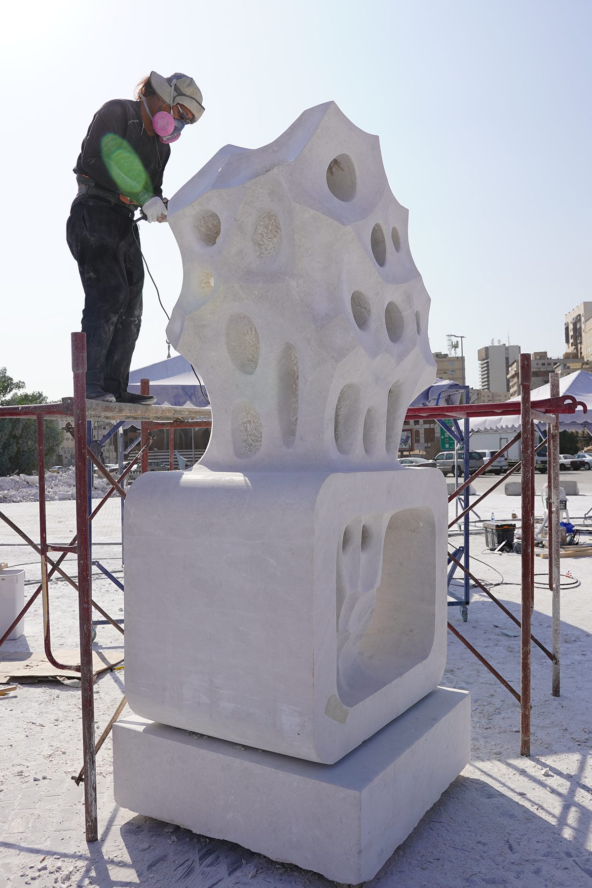 Artist free sculpting marble structure