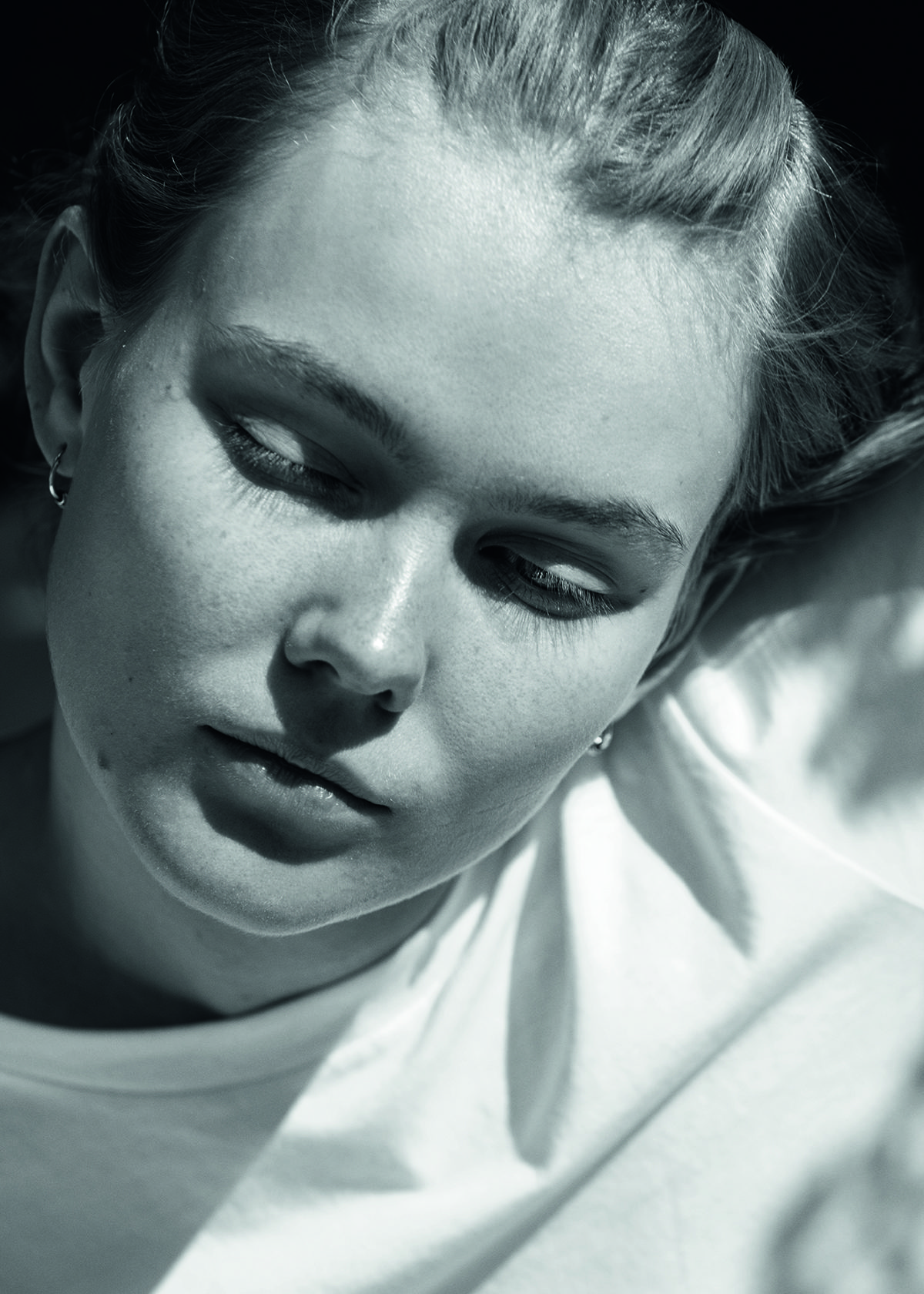 Black and white portrait of a woman's face