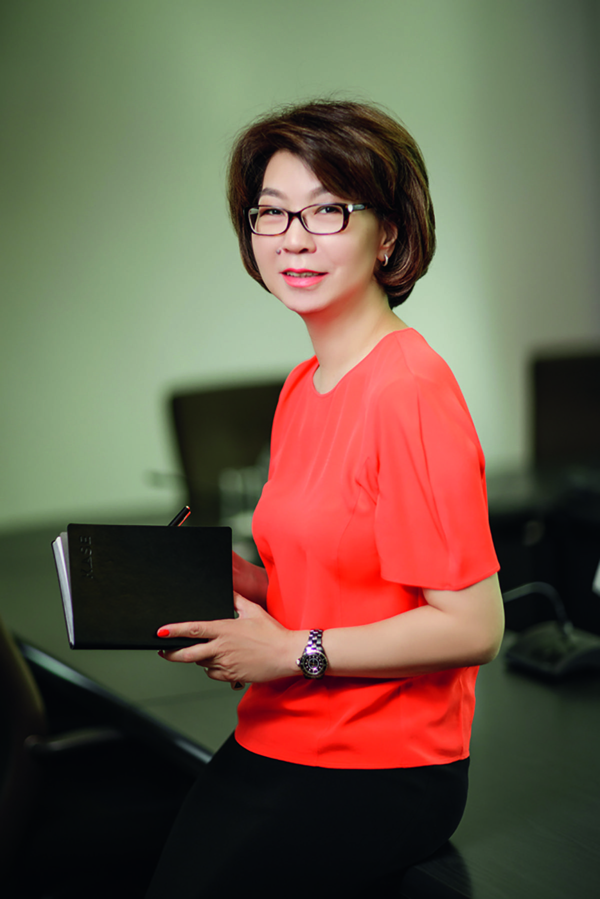 woman in orange top