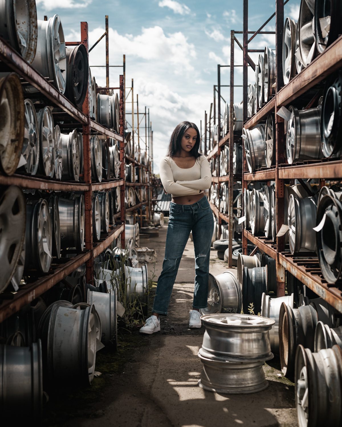 woman in car garage