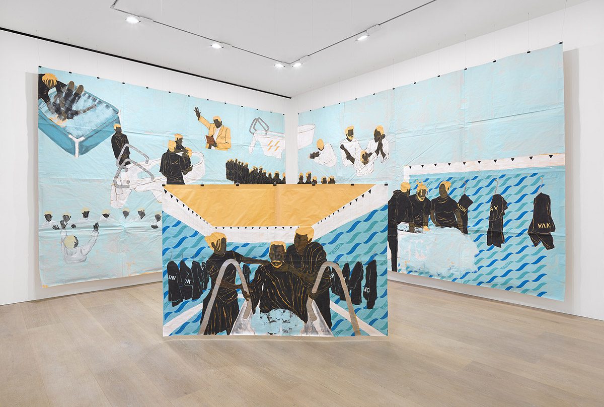 exhibition installation of large scale mixed-media works