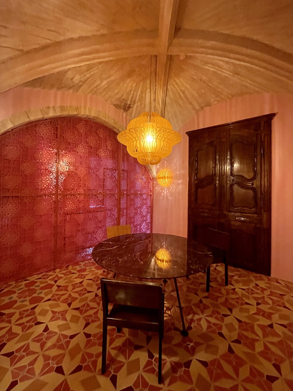 hotel room with tiled floor