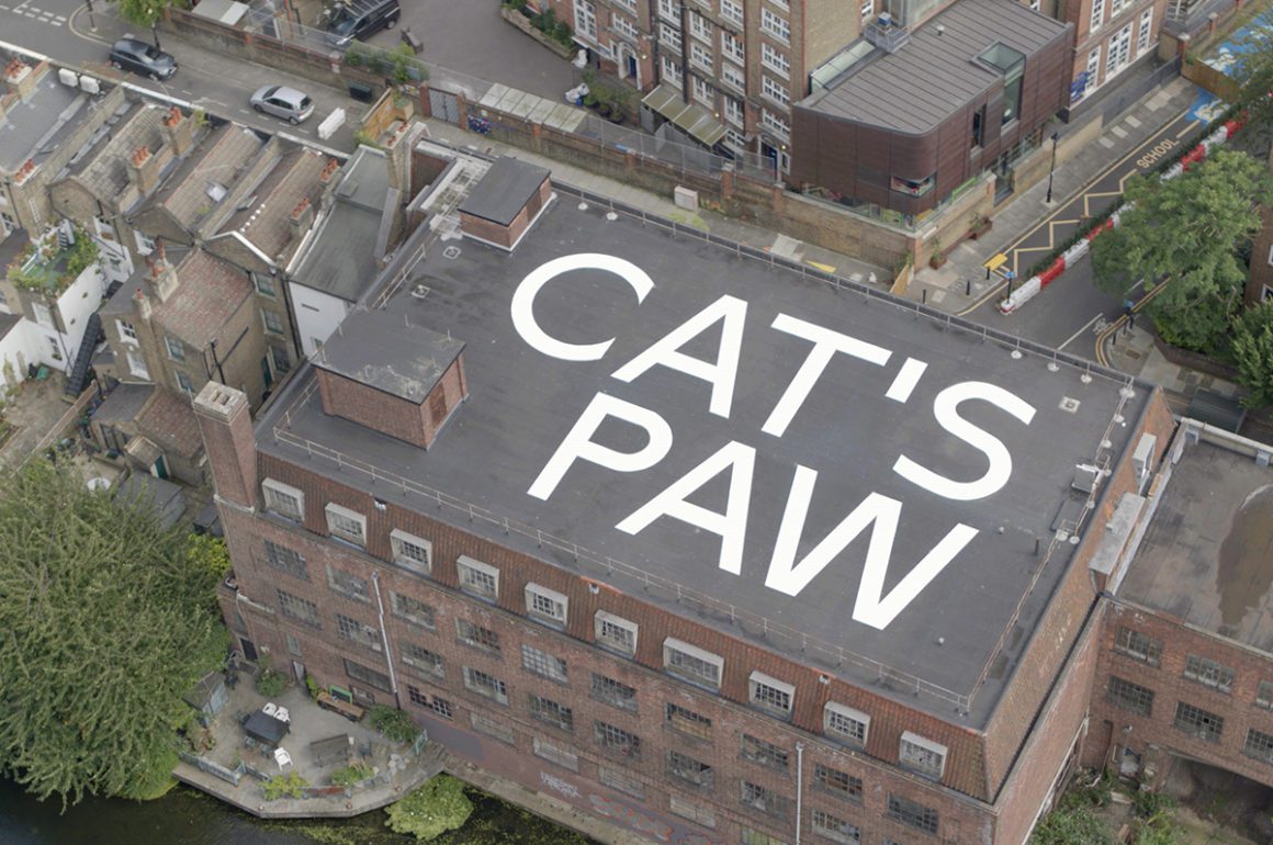 public artwork of writing on building of roof