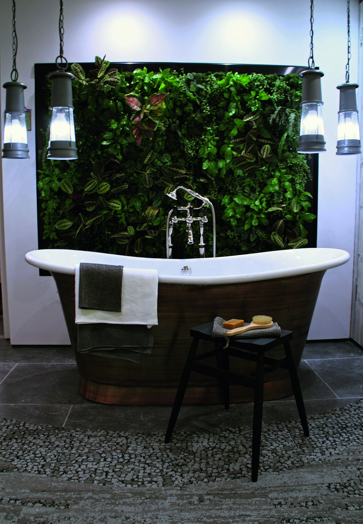 a bath with a living wall