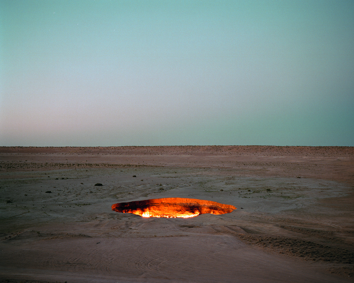 a fire coming out of a crater