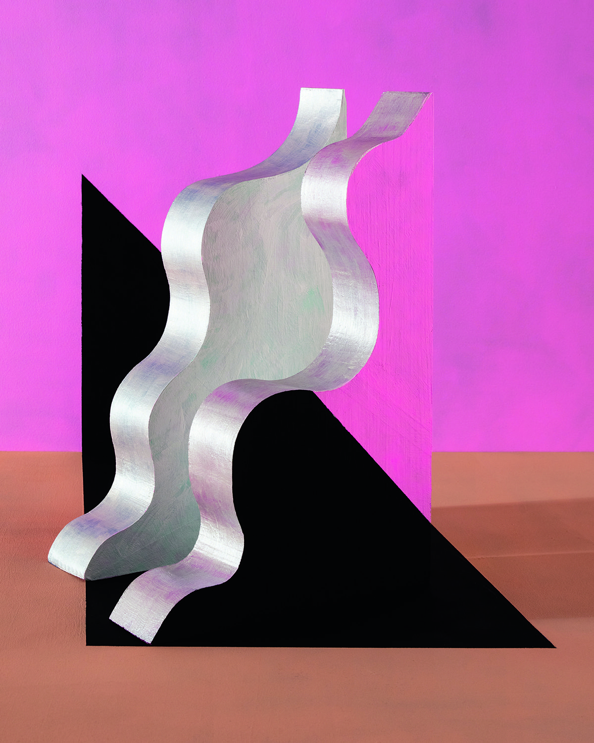 photograph that looks like painting with pink black and silver elements 