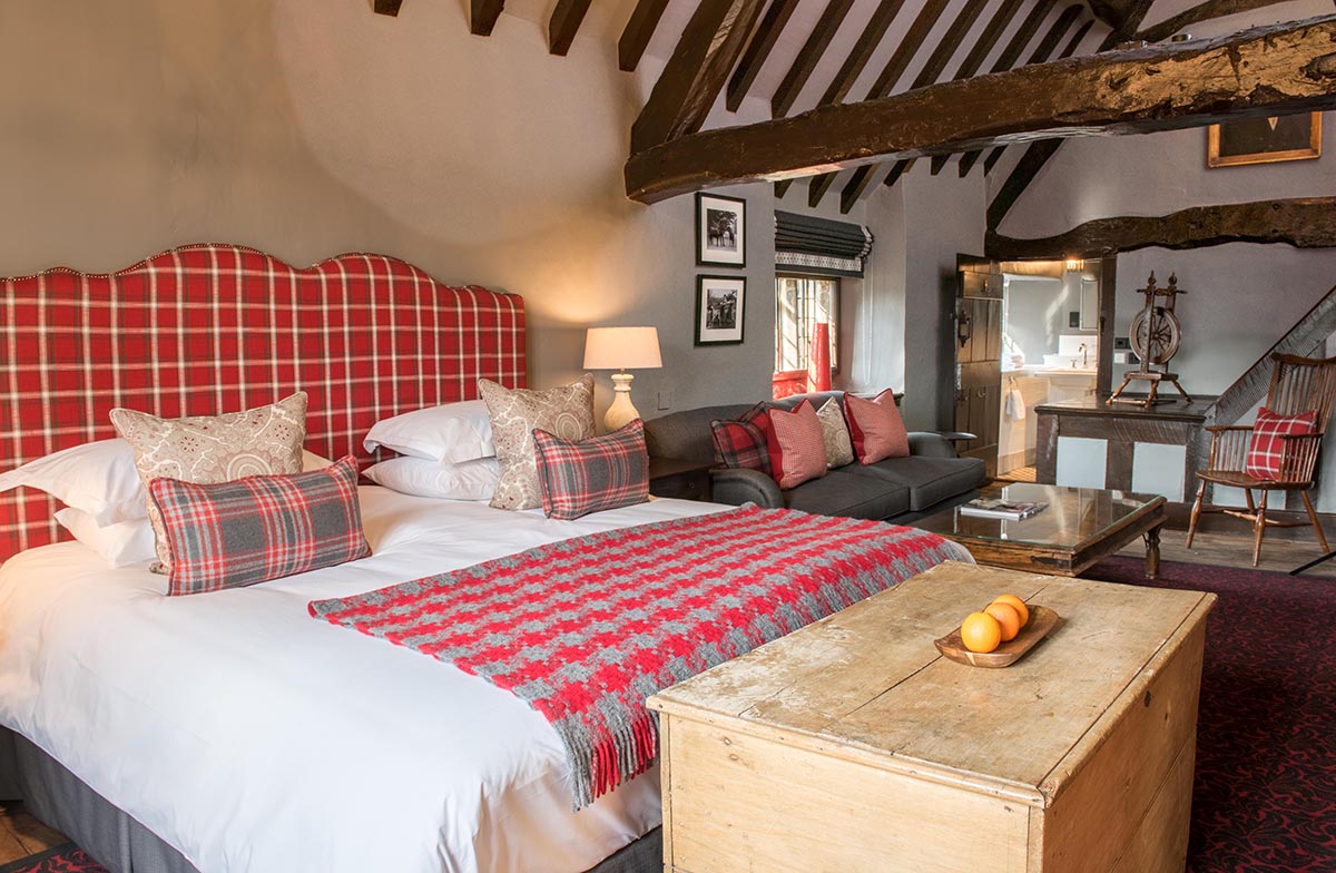 red and white wooden bedroom
