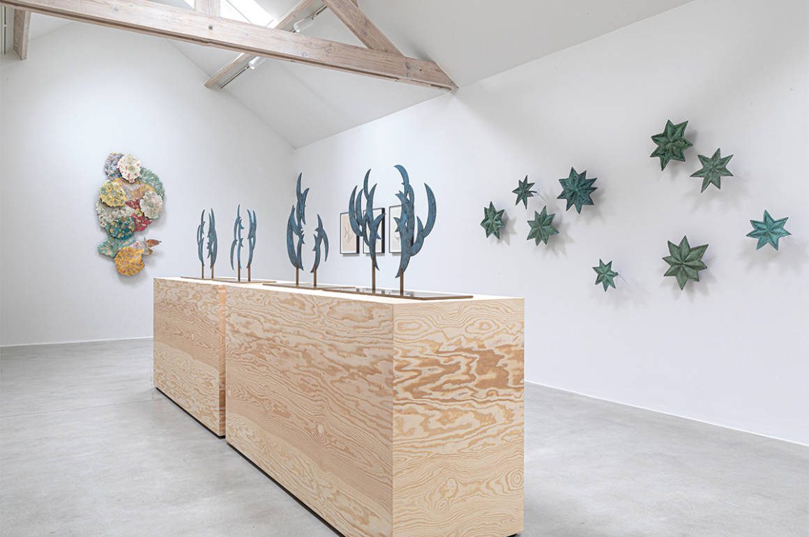 Art works that look like plants in a gallery