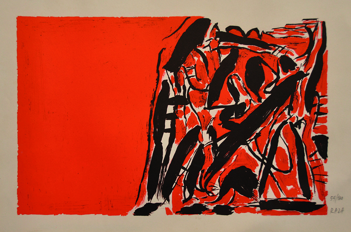 black paint on a red canvas