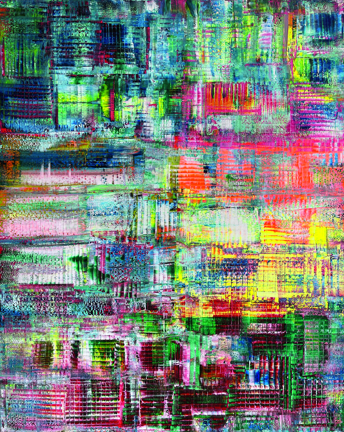 abstract painting with blue green red 
