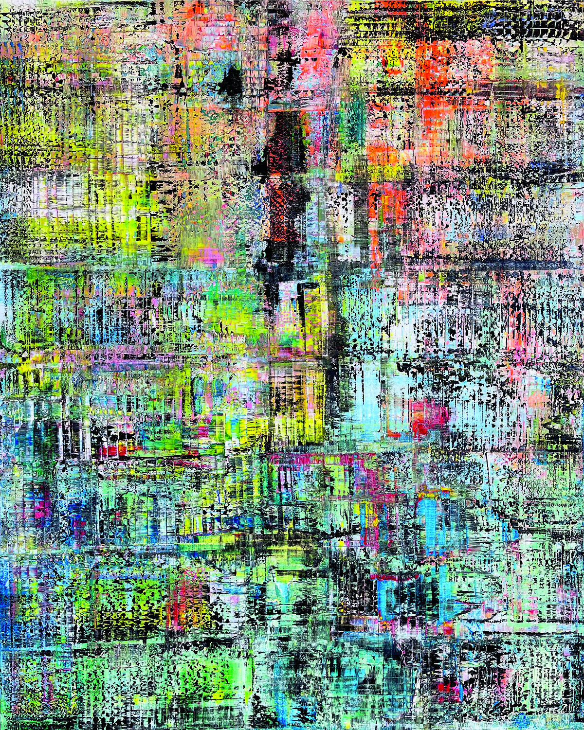 abstract painting with lines in different colours 