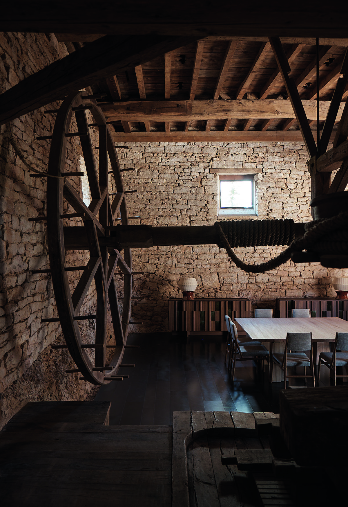 spinning wheel in dark room 