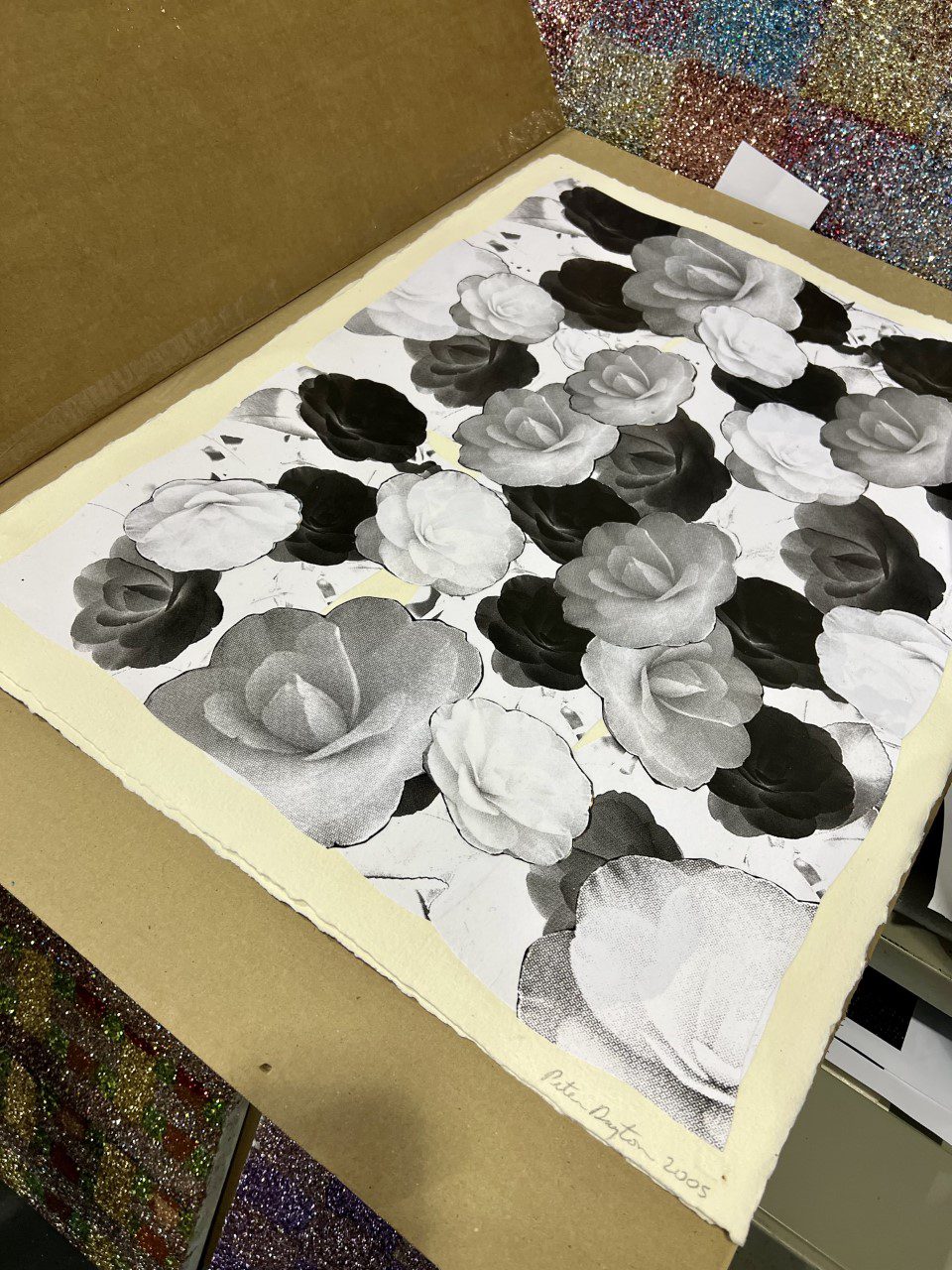 A picture of black, white and grey flowers 