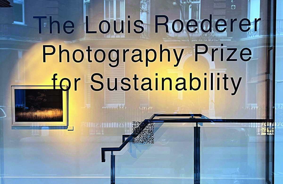 Vinly on a window that says The Louis Roederer Photography Prize for Sustainability