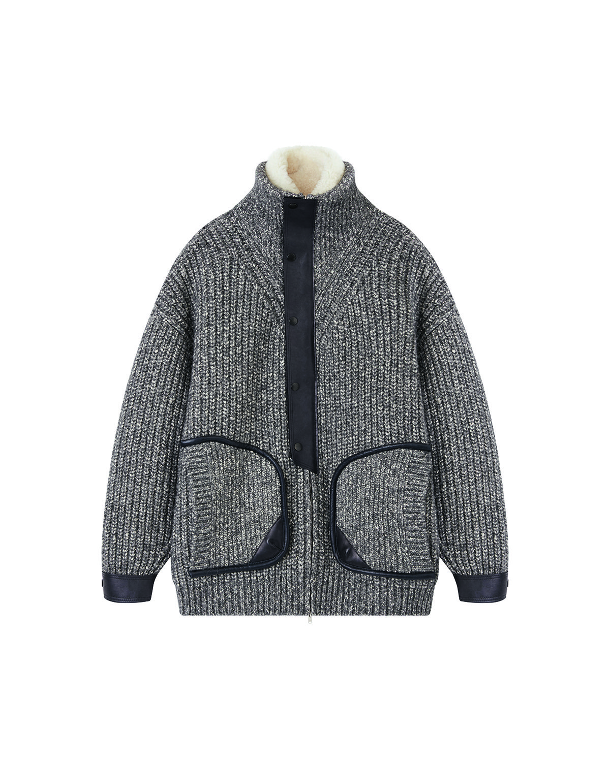 A wooly grey and cream coat