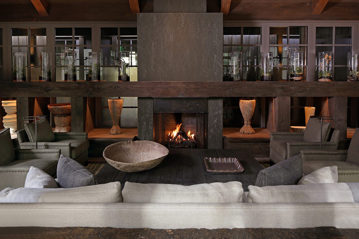 Meadowood Spa Reception Lounge with sitting area and fireplace
