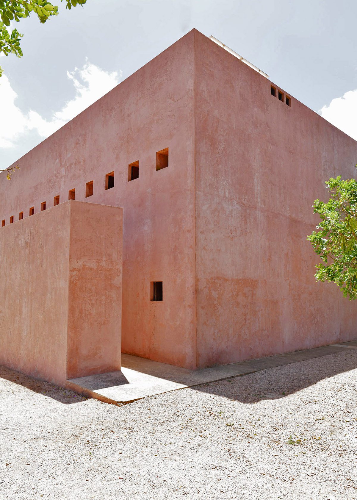 A pink stone house