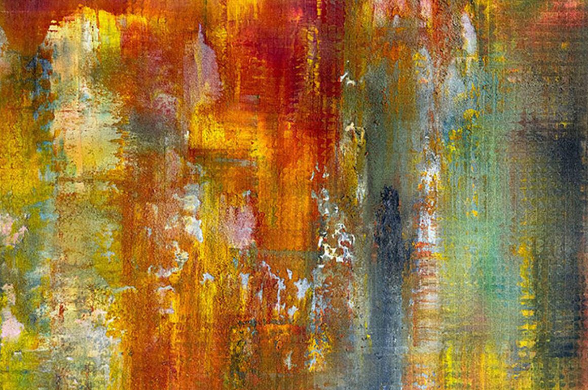 orange, yellow, red and green paint on a canvas