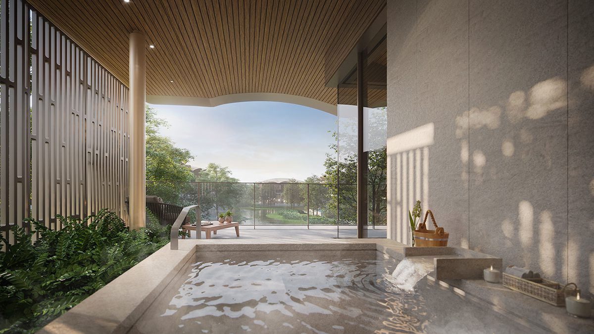 A jacuzzi looking over a forest