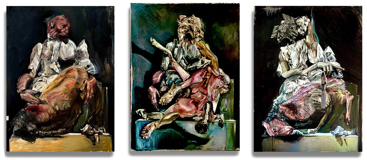Three paintings next to each other
