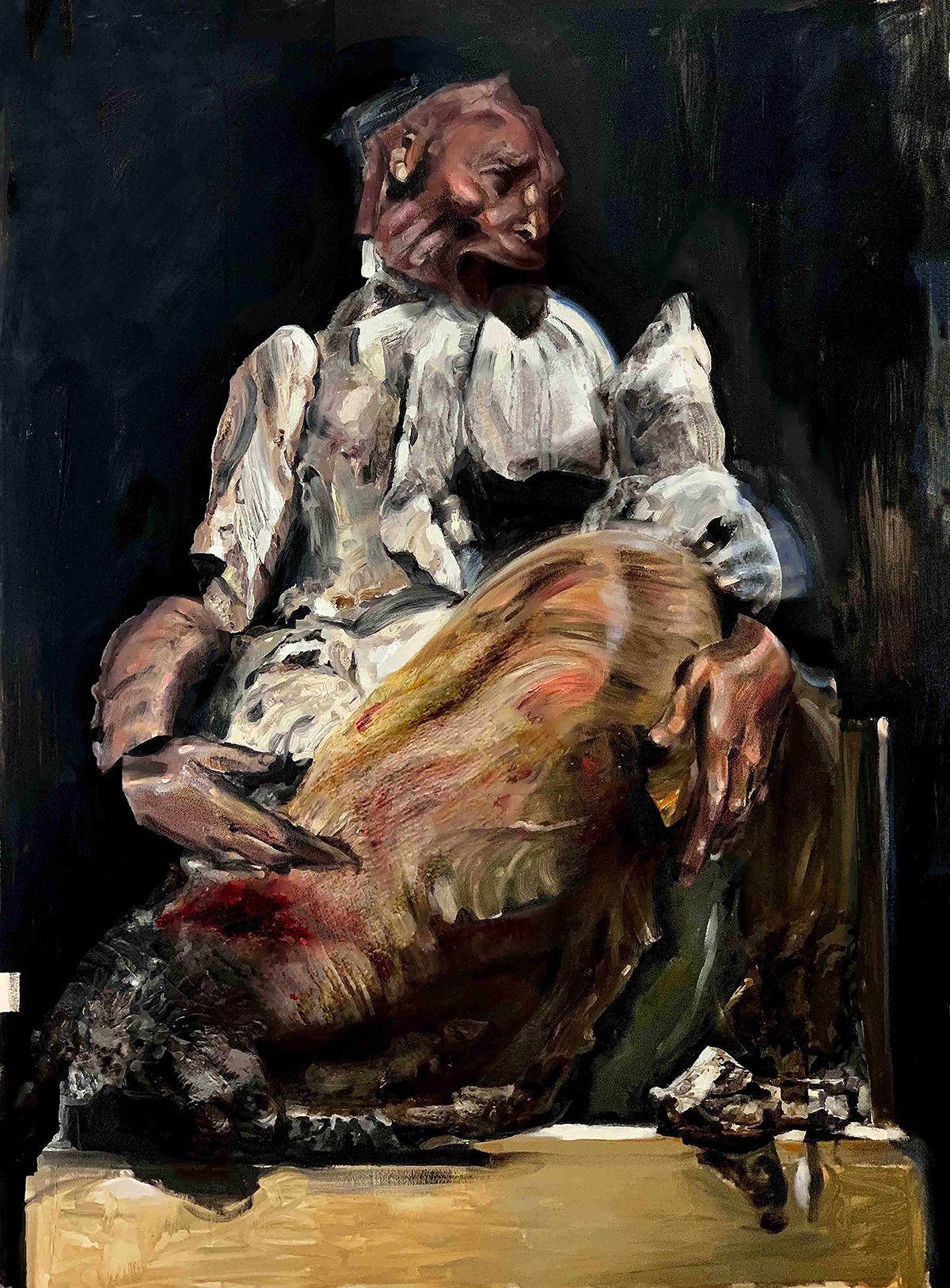 A painting of a person in a white dress