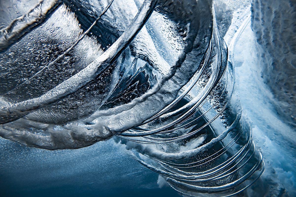 An underwater vortex of waves in the sea