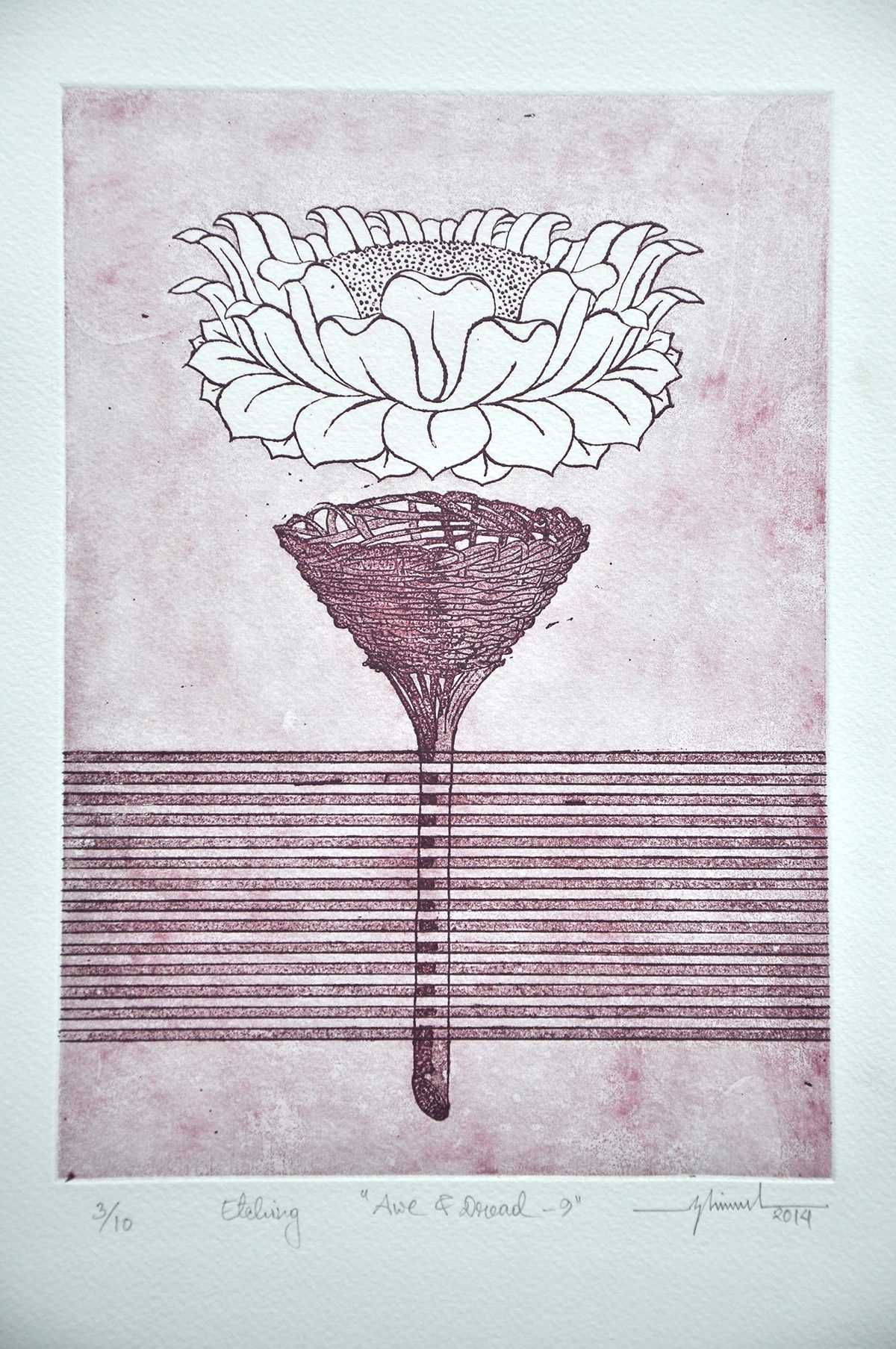 A drawing of a pink and white flower