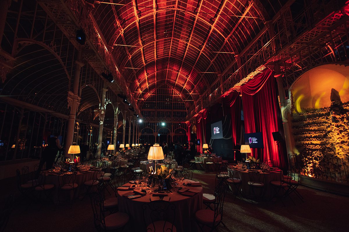 A lit up red room