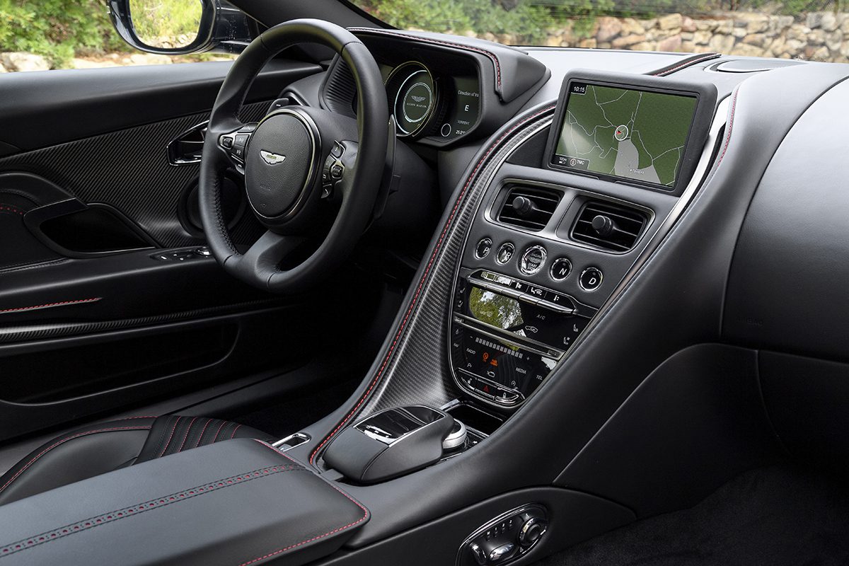 the black leather interior of a car